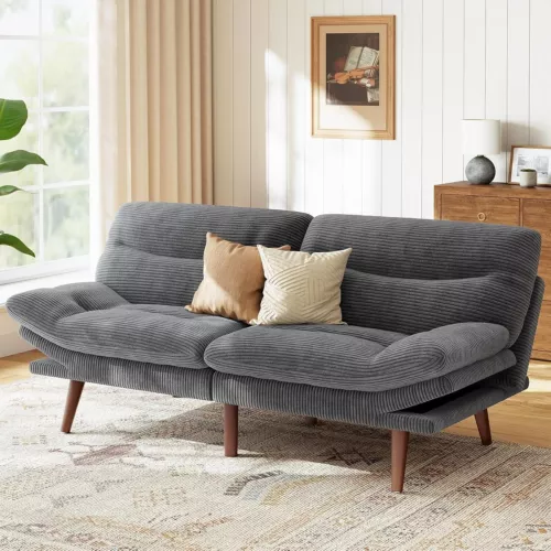 Futon Sofa Bed, Corduroy Futon Couch with Adjustab